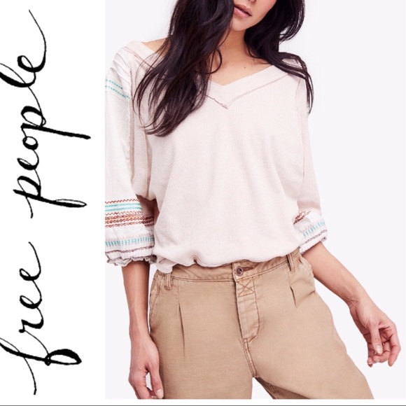 Free People Embroidered bubble sleeves Top - Picture 1 of 4